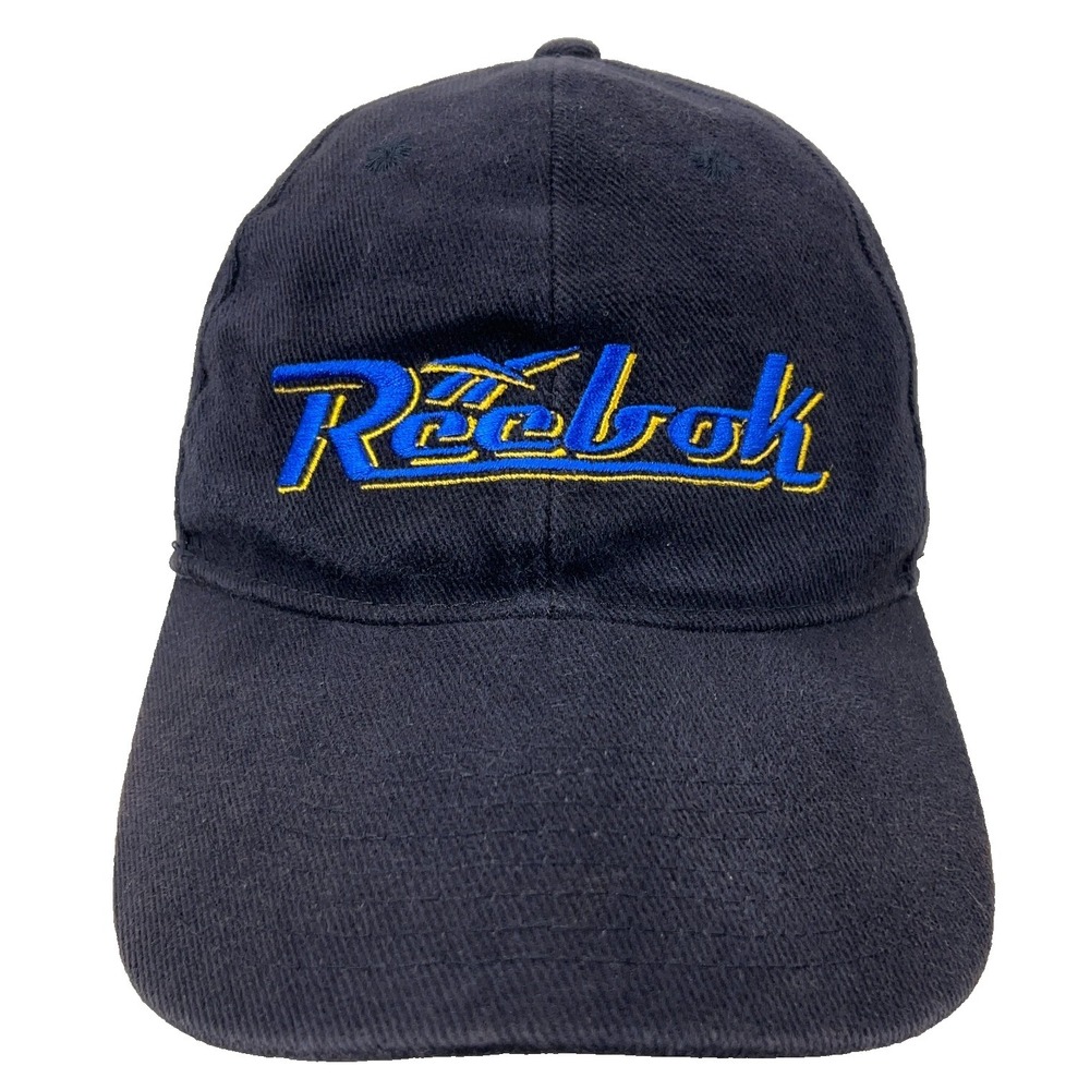 Vintage Reebok Hat Cap Snapback Black Blue Faded 90s Y2K Sports Adult Retro